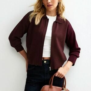 ZARA Maroon knit zip jacket